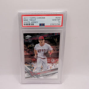 2017 TOPPS CHROME BASEBALL CARD #200 MIKE TROUT PSA 10 WHITE JERSEY LA ANGELS FRENLY BRICKS - Open 7 Days