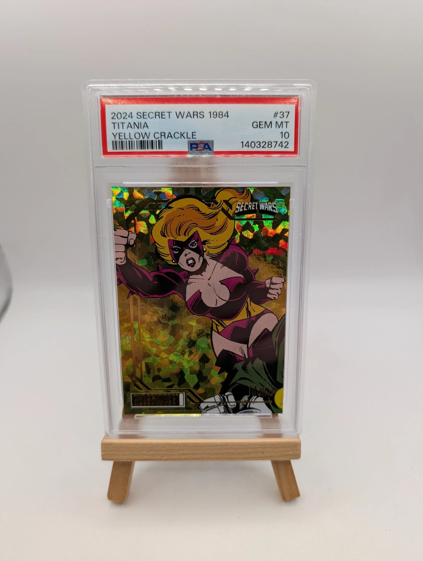Titania 2023 UD Marvel Secret Wars 1984 Yellow Crackle Alpha /149 Card #37 PSA 100 FRENLY BRICKS - Open 7 Days