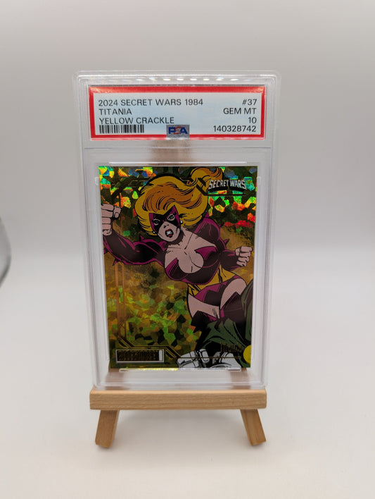 Titania 2023 UD Marvel Secret Wars 1984 Yellow Crackle Alpha /149 Card #37 PSA 100 FRENLY BRICKS - Open 7 Days