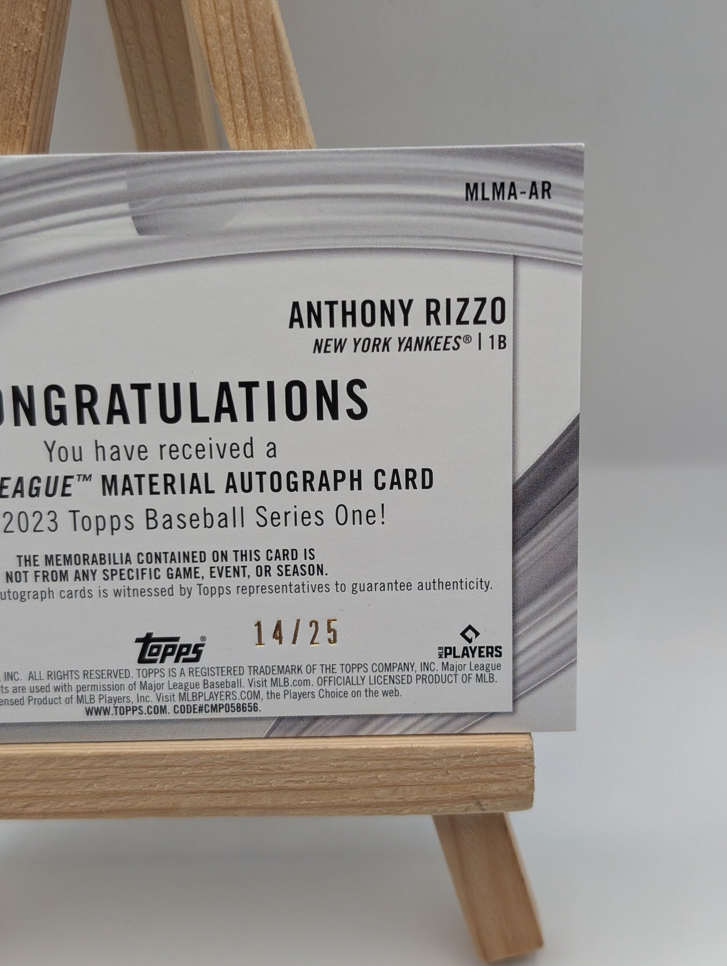 2023 Topps Anthony Rizzo Major League Material #MLM-AR Yankees Baseball Auto /25 FRENLY BRICKS - Open 7 Days