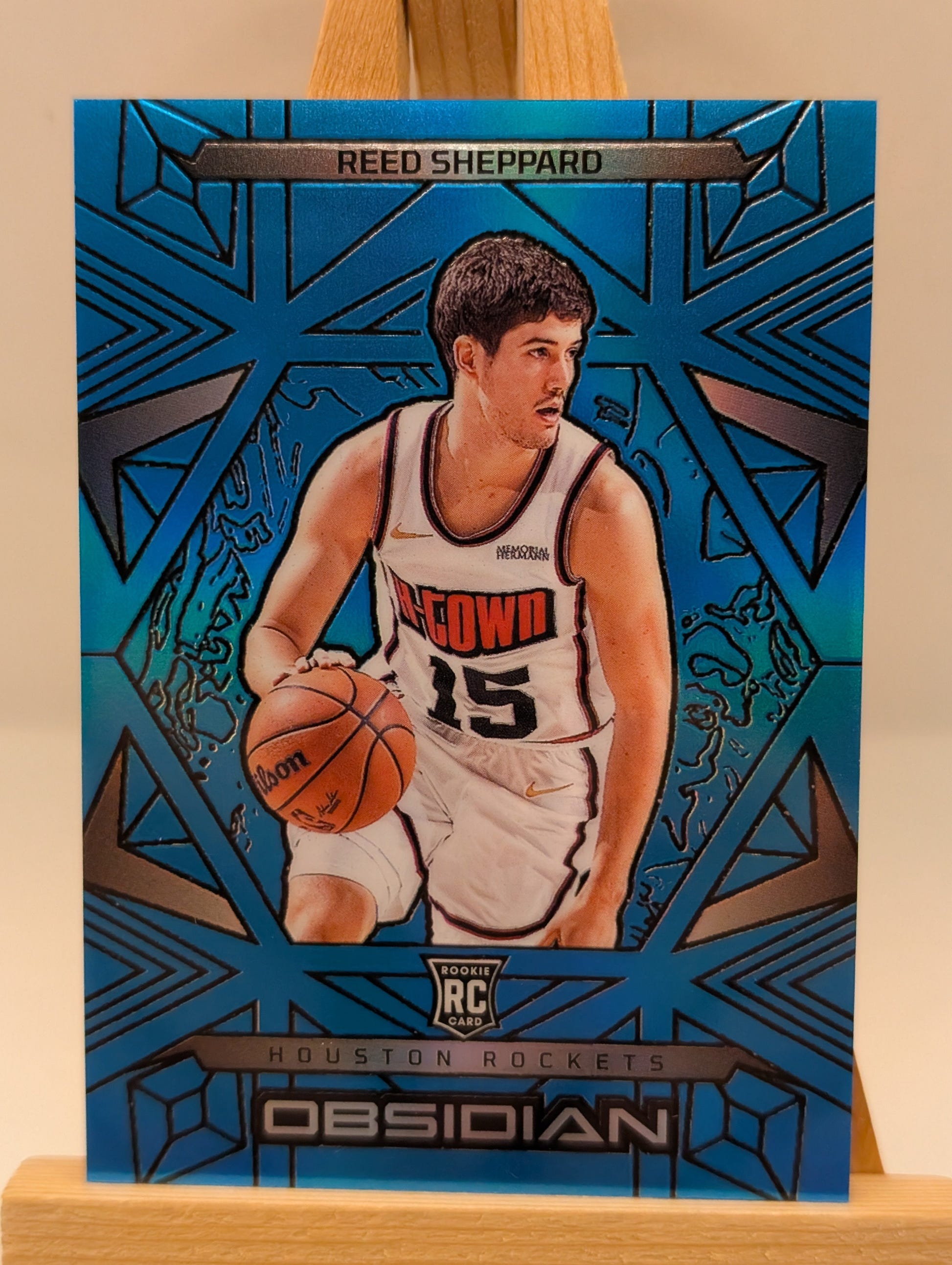 Reed Sheppard 2024-25 Panini Obsidian Electric Etch Blue Flood /30 RC #160 FRENLY BRICKS - Open 7 Days image 2