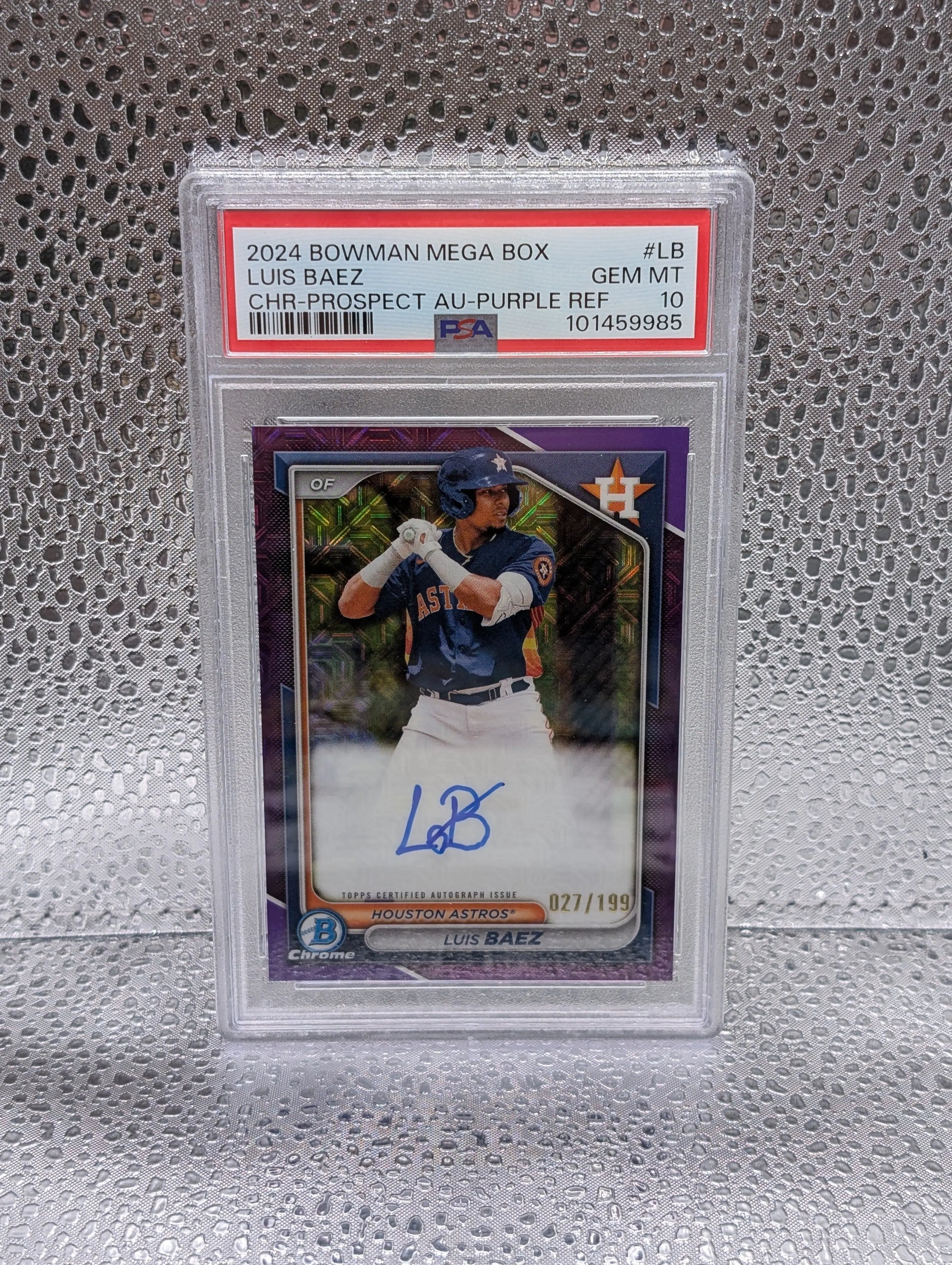 Luis Baez 2024 Bowman Chrome Mega Prospect Purple Mojo Auto /199 #BMA-LB PSA 10 FRENLY BRICKS - Open 7 Days