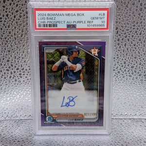 Luis Baez 2024 Bowman Chrome Mega Prospect Purple Mojo Auto /199 #BMA-LB PSA 10 FRENLY BRICKS - Open 7 Days