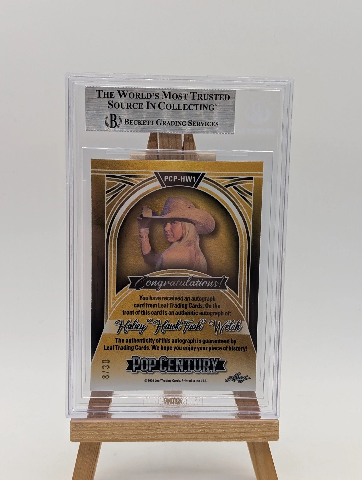 Haliey "Hawk Tuah" Welch 2024 Leaf #HW1 Kaleido Silver /30 Auto BGS 9 FRENLY BRICKS - Open 7 Days