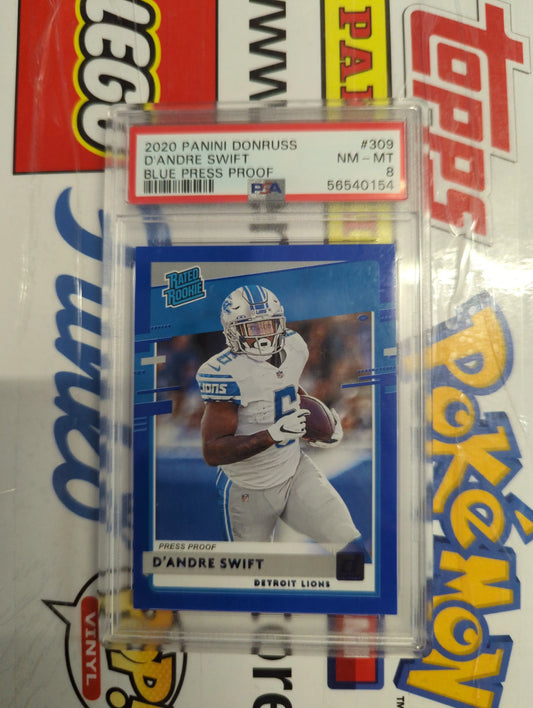 2020 Panini Donruss #309 D'Andre Swift BLUE PRESS PROOF RATED ROOKIE PSA 8 FRENLY BRICKS - Open 7 Days