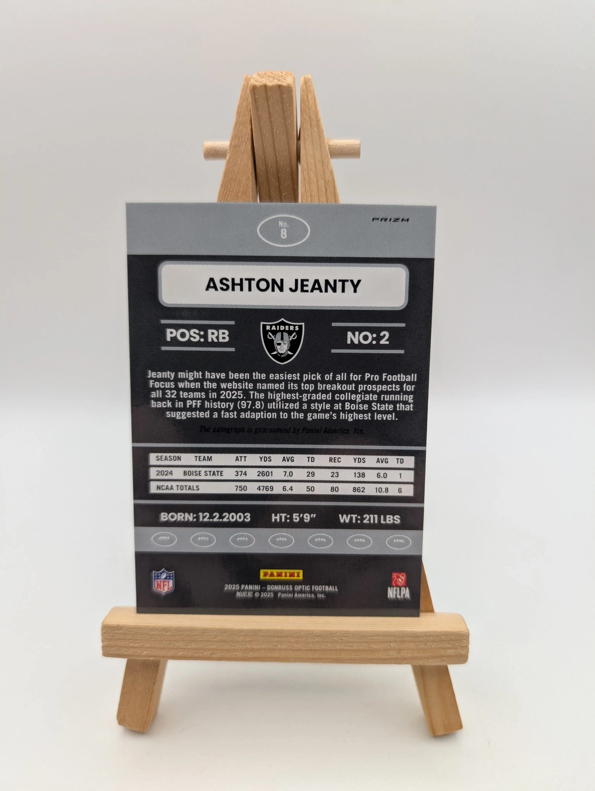 2025 Donruss Optic Retro Ashton Jeanty Prizm Auto #8 Rookie Raiders RC Autograph FRENLY BRICKS - Open 7 Days image 3