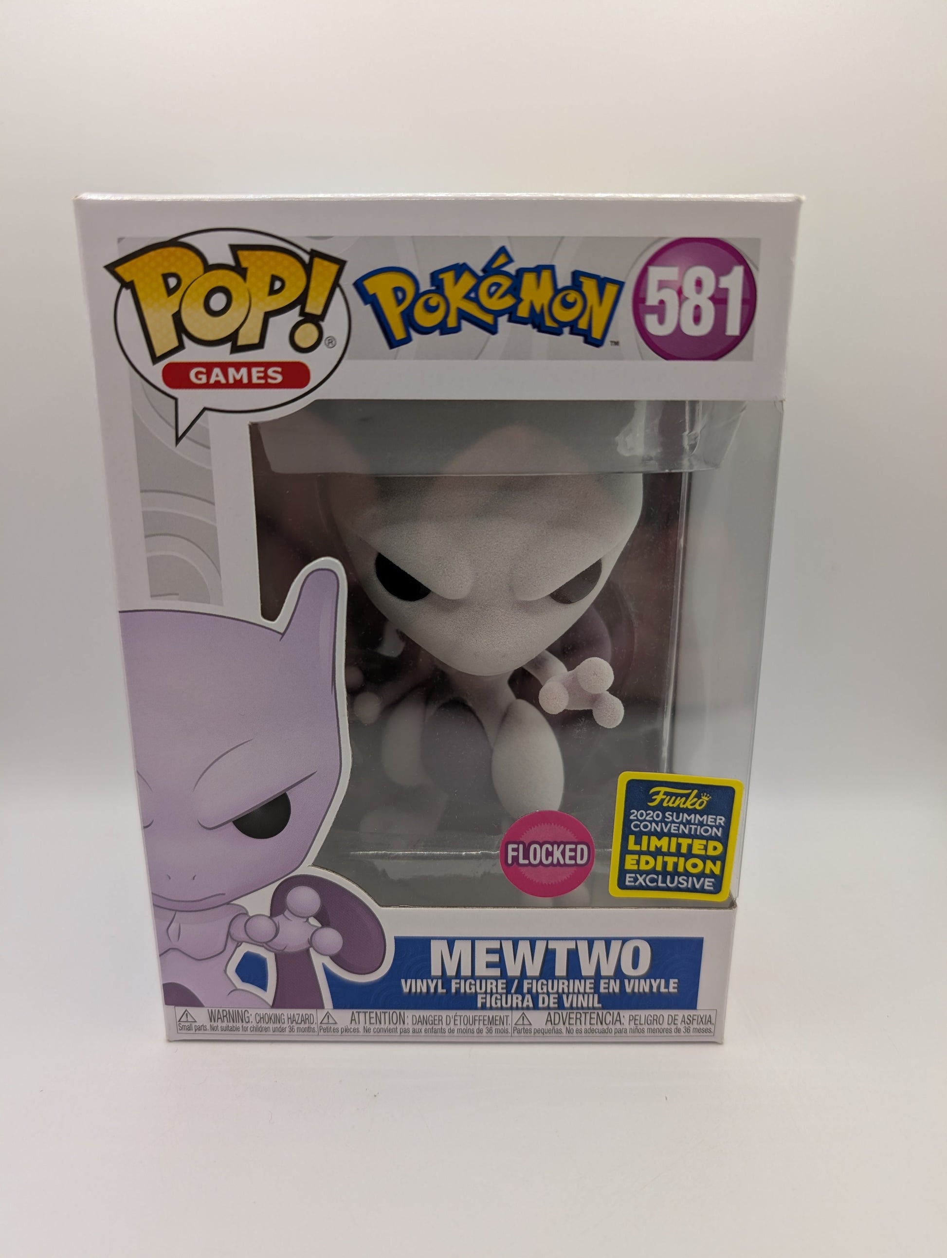 Funko Pop! Pokèmon #581 MEWTWO (Flocked) 2020 Summer Convention VAULTED FRENLY BRICKS - Open 7 Days