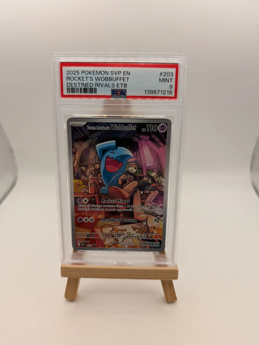 2025 POKEMON SVP EN-SV BLACK STAR PROMO #203 TEAM ROCKET'S WOBBUFFET PSA 9 FRENLY BRICKS - Open 7 Days