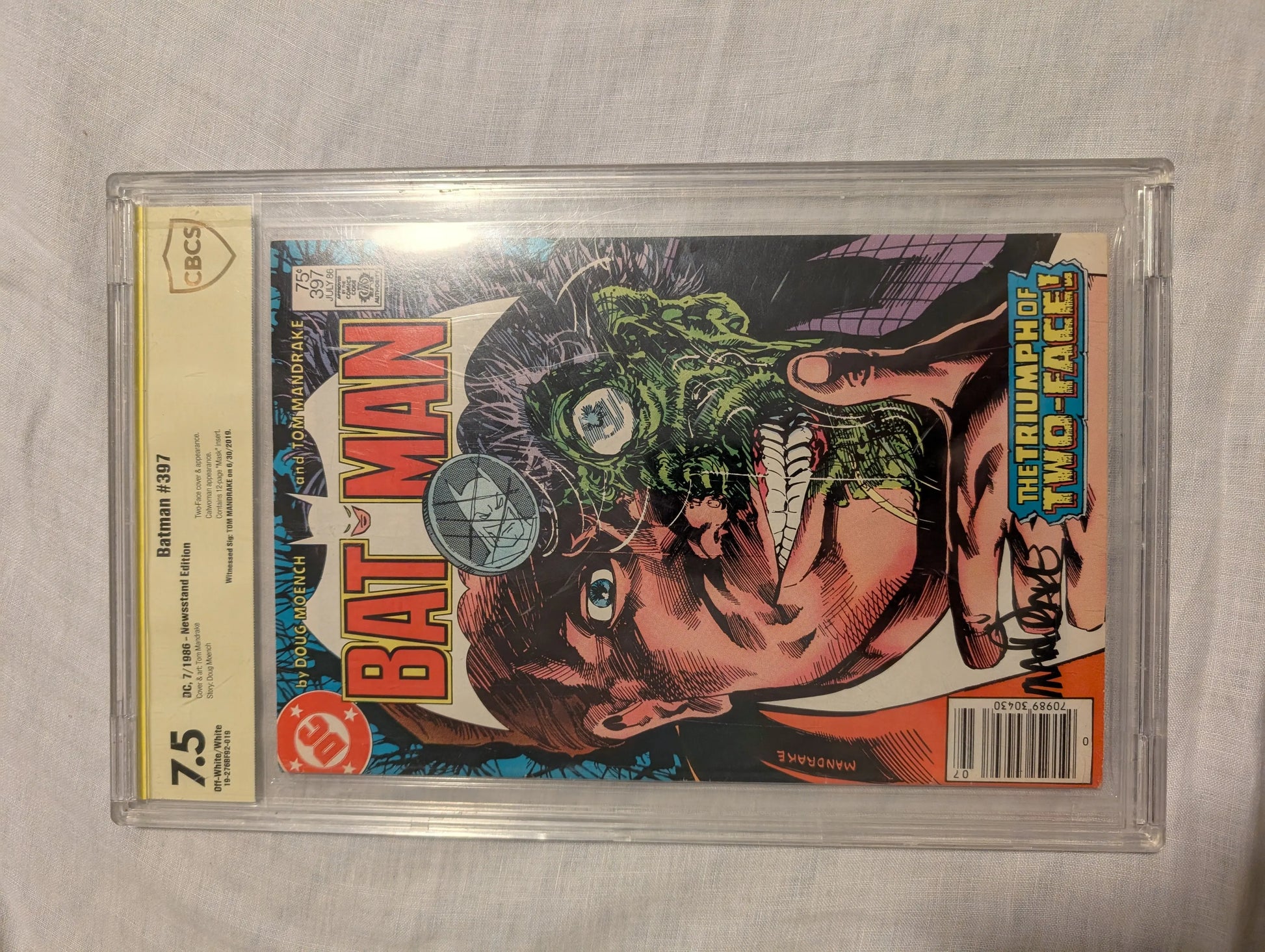 Batman #397 cbcs 7.5 - Two-Face App TOM MANDRAKE SIGNED Catwoman FRENLY BRICKS - Open 7 Days