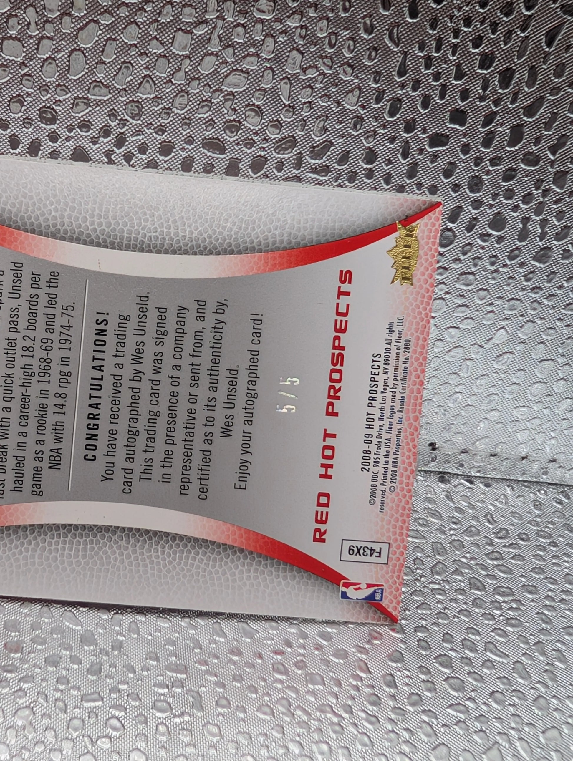 2008-09 Hot Prospects Fleer Wes Unseld Road to Springfield 5/5 Autograph FRENLY BRICKS - Open 7 Days