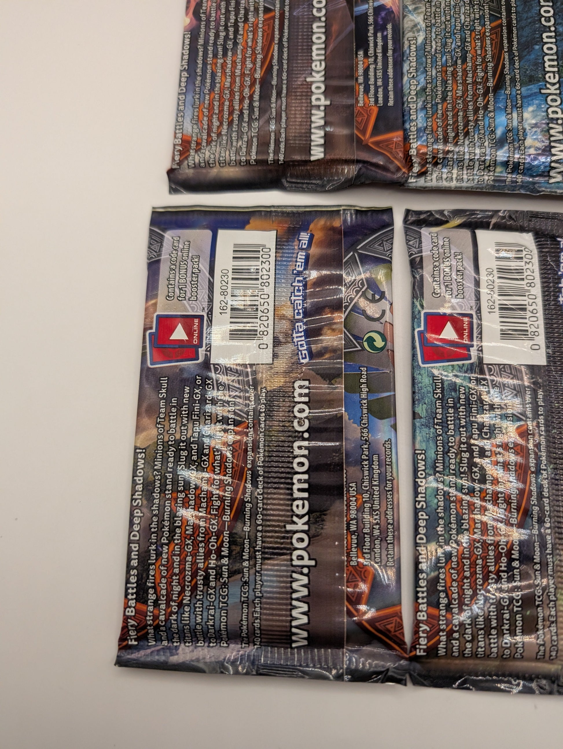 POKEMON TCG BURNING SHADOWS BOOSTER PACKS COMPLETE ART SET 4 SEALED PACKS NEW FRENLY BRICKS - Open 7 Days