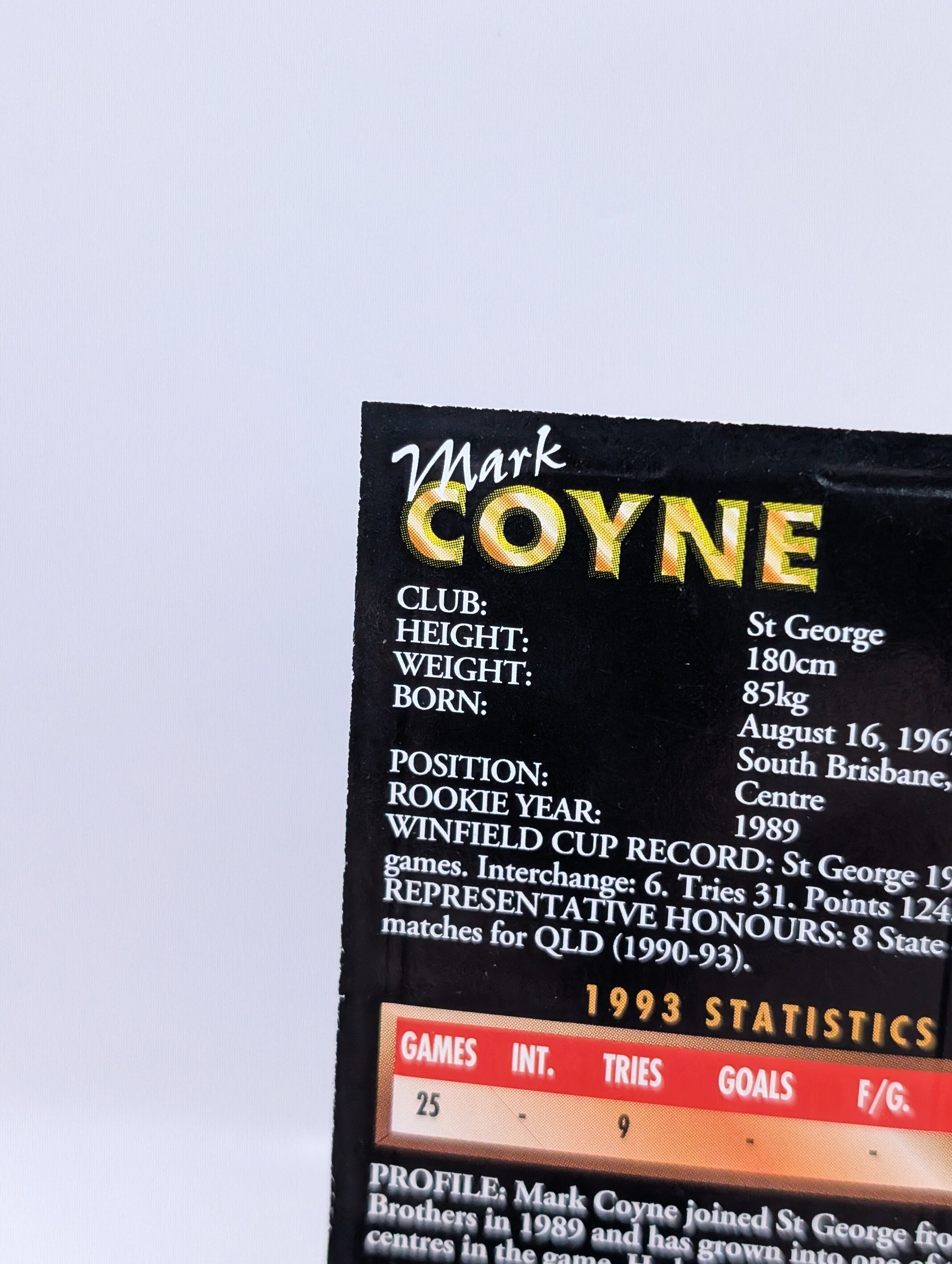 Mark Coyne Gold Signature Card #294/1000 Numbered NSW RL FRENLY BRICKS - Open 7 Days