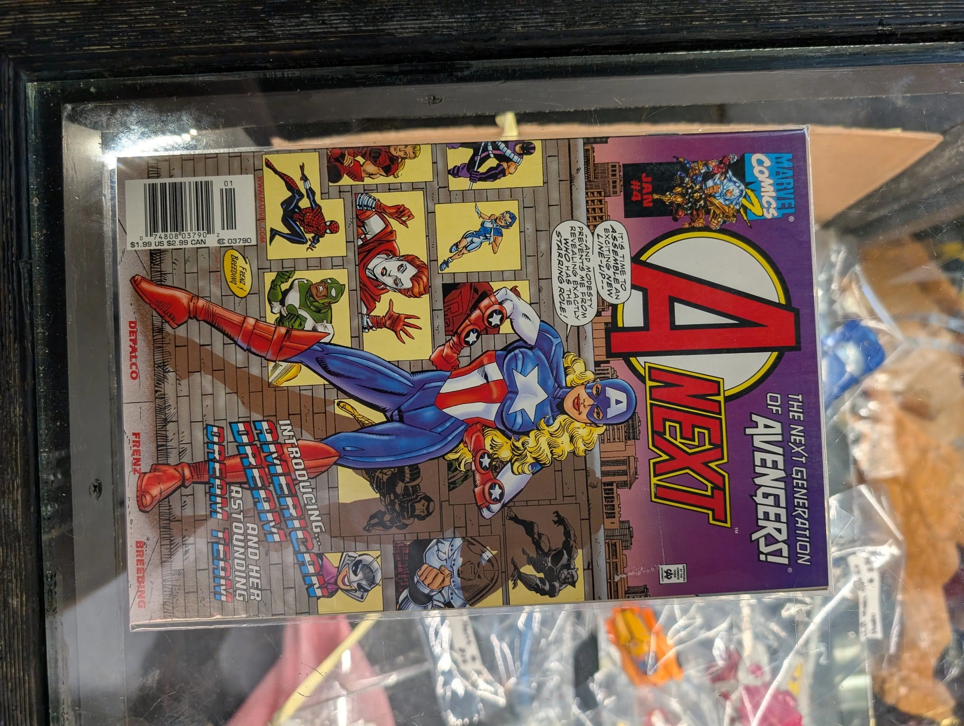A-NEXT #4 AVENGERS #16 HOMAGE 1ST APP OF AMERICAN DREAM RON FRENZ COVER ART 1999 FRENLY BRICKS - Open 7 Days