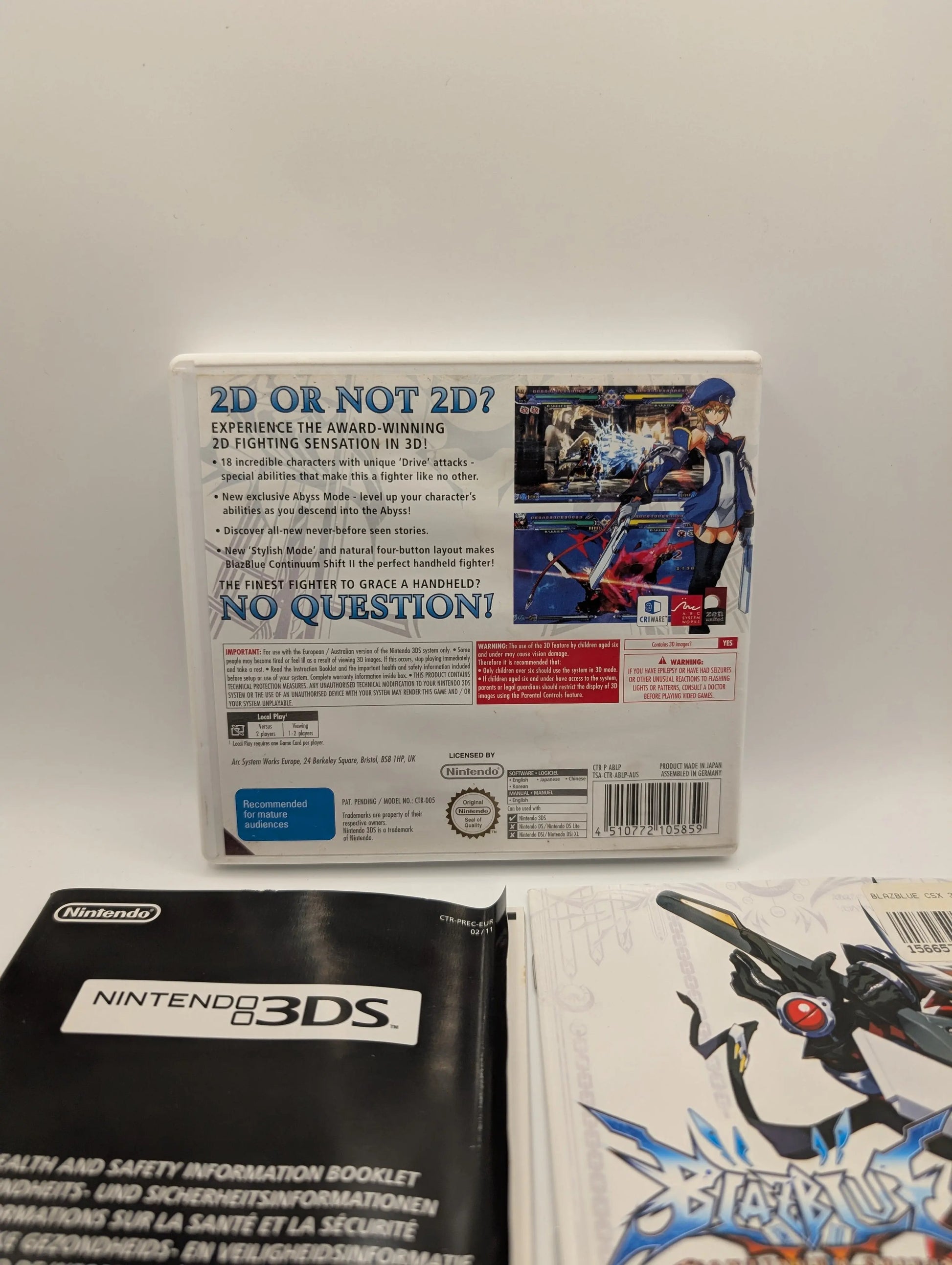 BlazBlue Continuum Shift II PAL Nintendo 3DS Used, Manual, Game, Case FRENLY BRICKS - Open 7 Days
