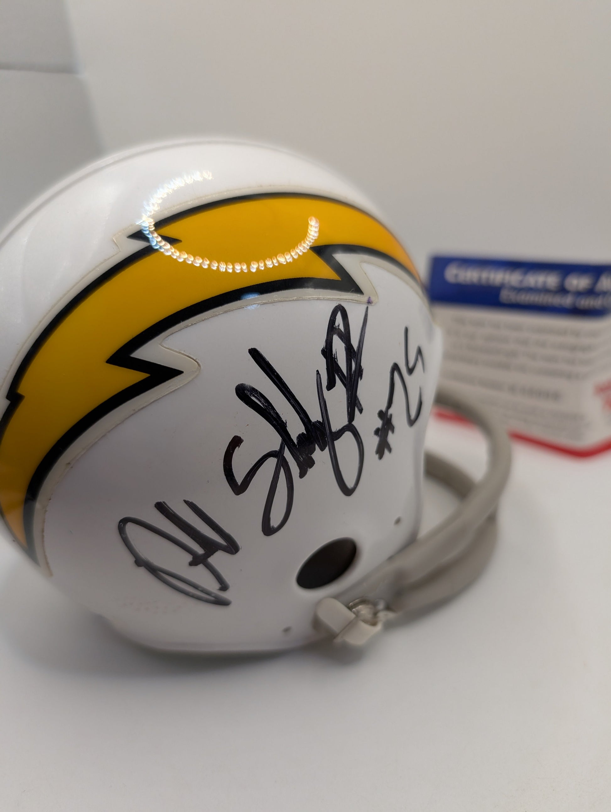 Mini-Helmet: SIGNER DARRELL STUCKEY Rookiegraph Auto Chargers NFL Multi Auto FRENLY BRICKS - Open 7 Days