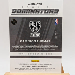 2021-22 Donruss Optic Dominators Signatures Cameron Thomas RC /99 FRENLY BRICKS - Open 7 Days