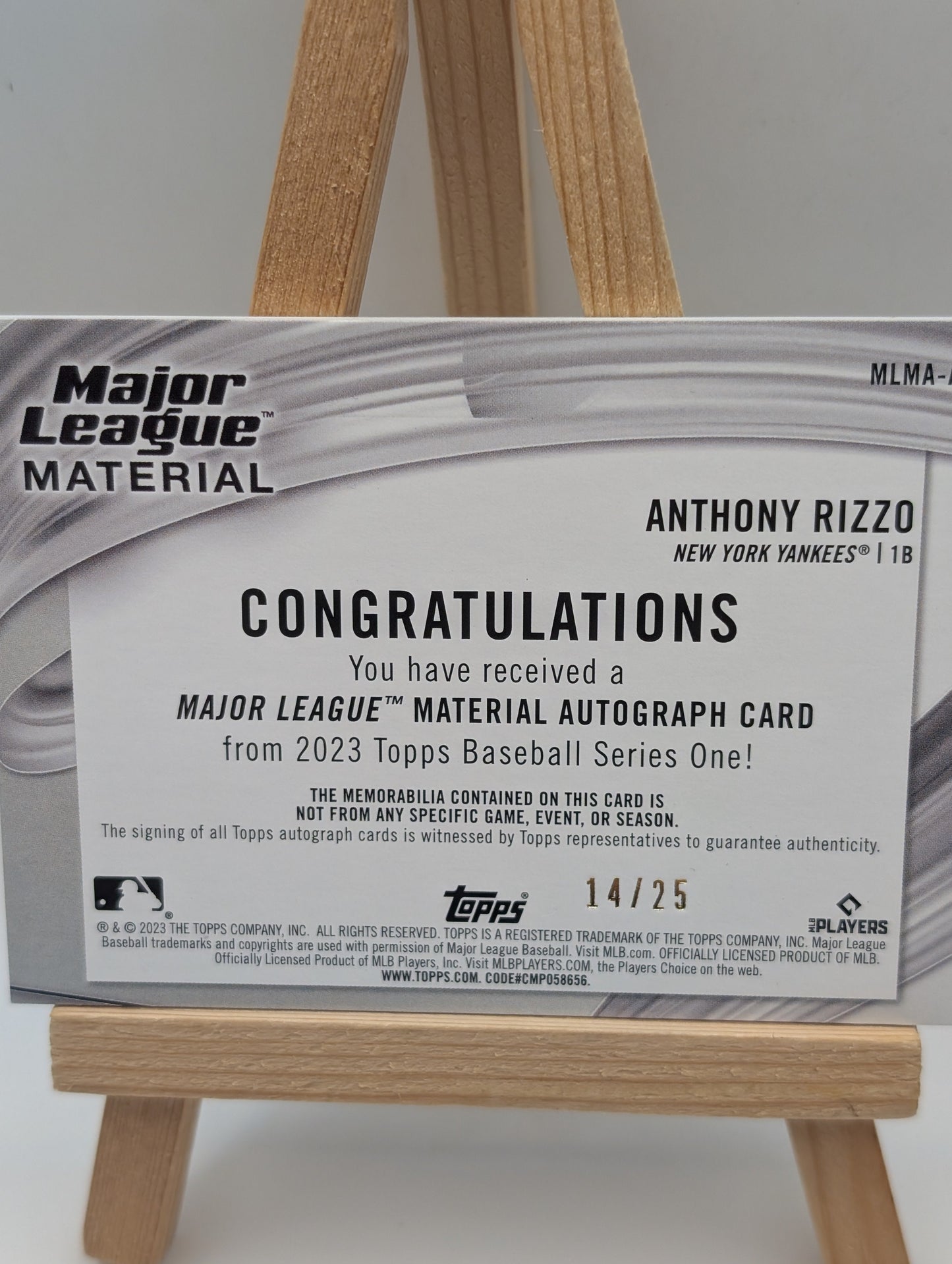 2023 Topps Anthony Rizzo Major League Material #MLM-AR Yankees Baseball Auto /25 FRENLY BRICKS - Open 7 Days