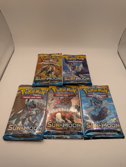 Art Set Of 5 Pokémon TCG: Sun and Moon Base Set Booster Packs Factory Sealed FRENLY BRICKS - Open 7 Days