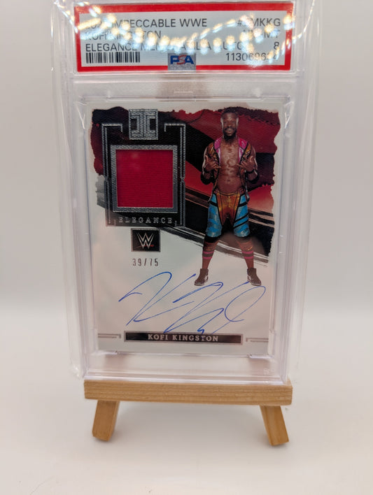 2023 Panini Impeccable Elegance Kofi Kingston EM-KKG /75 Auto Memorabilia PSA 8 FRENLY BRICKS - Open 7 Days