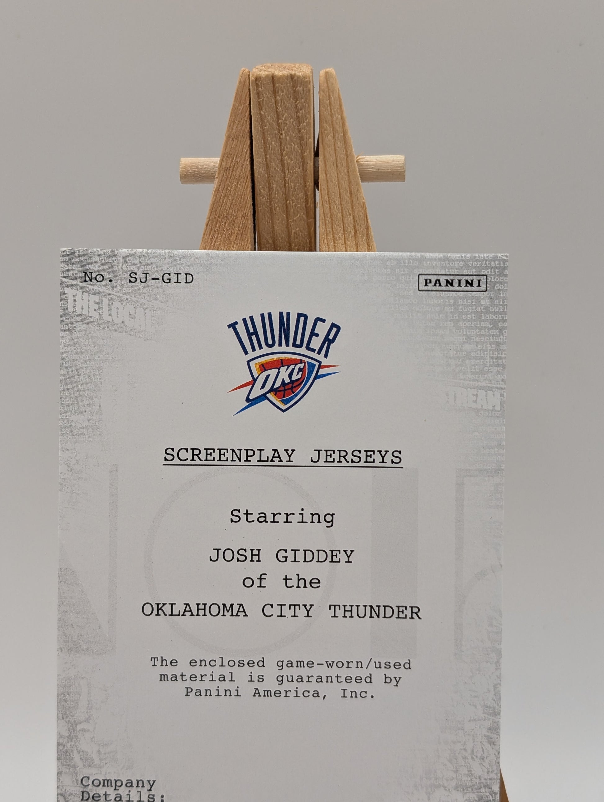 2023 Noir Screen Play Jerseys Josh Giddey Game Worn Patch /99