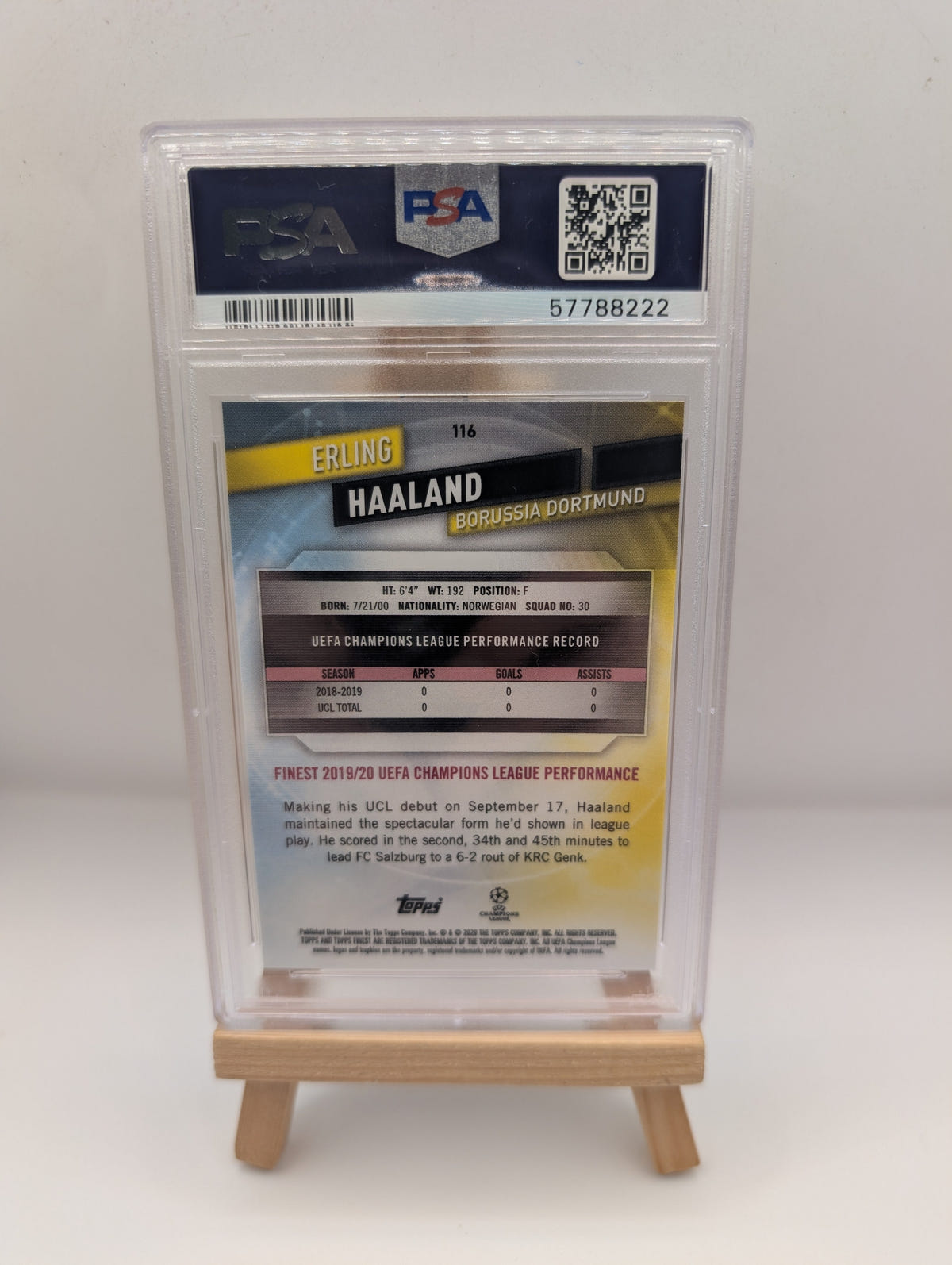 2019-20 Topps Finest Ucl Erling Haaland Refractor Rc #116 SP PSA 9 FRENLY BRICKS - Open 7 Days image 4