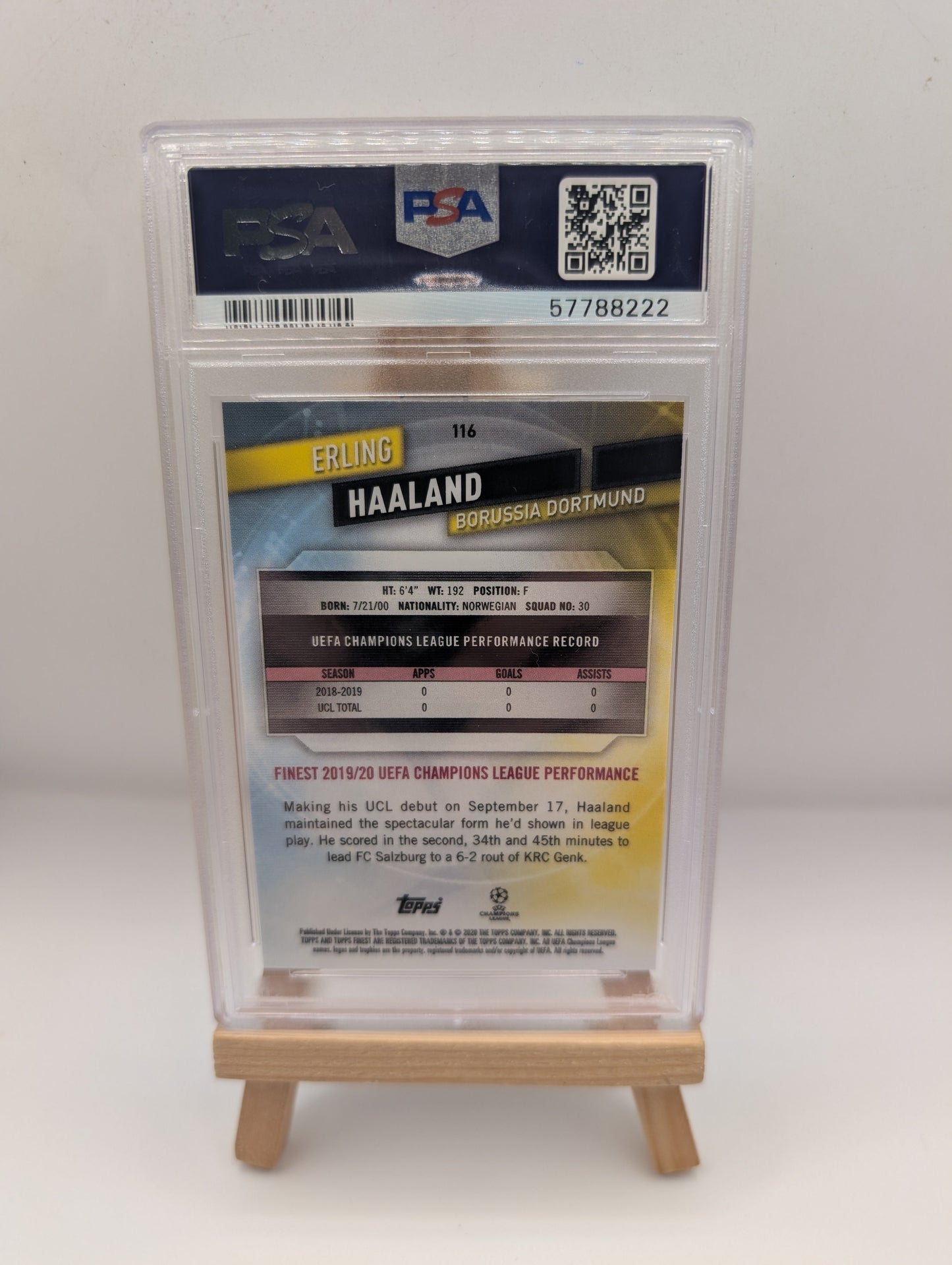 2019-20 Topps Finest Ucl Erling Haaland Refractor Rc #116 SP PSA 9 FRENLY BRICKS - Open 7 Days