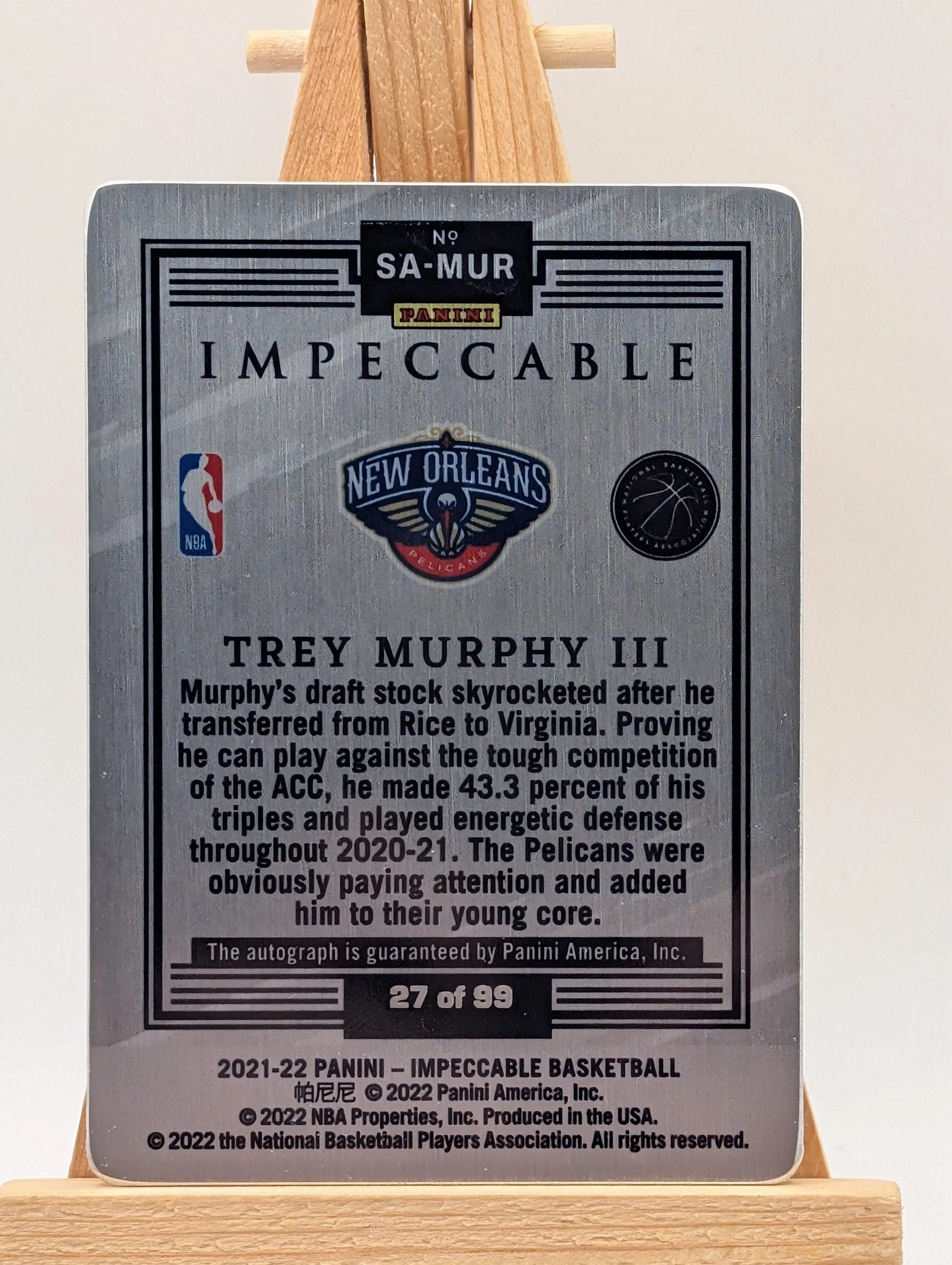 Trey Murphy III 2021-22 Impeccable Stainless Stars Autograph #'d l/99 Rookie RC FRENLY BRICKS - Open 7 Days image 6