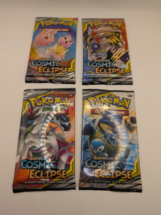 POKEMON TCG COSMIC ECLIPSE 4x Booster Packs (Complete Art Set) Factory Sealed FRENLY BRICKS - Open 7 Days