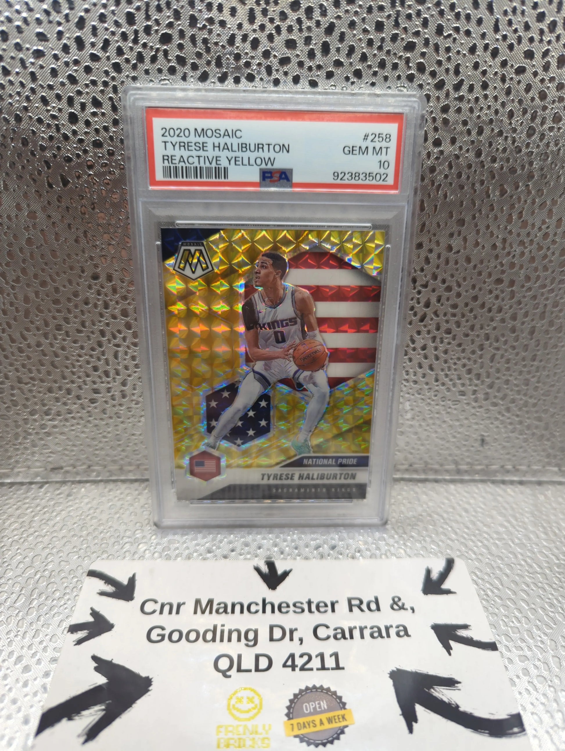 2020 Mosaic Tyrese Halliburton REACTIVE YELLOW PSA 10 FRENLY BRICKS - Open 7 Days